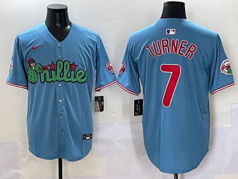 Men Philadelphia Phillies #7 Turner Light Blue three generations Joint Name Nike 2025 MLB Jersey style 1->philadelphia phillies->MLB Jersey